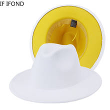 New White Yellow Patchwork Wool Felt Jazz Fedora Hats Men Women Wide Brim Panama Party Trilby Cap Wedding Hat 2024 - buy cheap