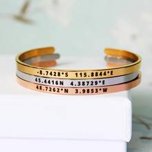 4mm Width Custom Coordinates Bracelet Stainless Steel Laser Engrave Adjustable Cuff Bangles Customized Necklace 2024 - buy cheap