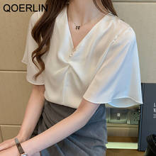 QOERLIN-Blusa De Chifón con manga sombreada para Mujer, camisa con cuello en V, color blanco, a la Moda 2024 - compra barato