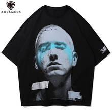 Aolamegs camiseta masculina high street boy retrato impressão camisetas verão casual acolhedor carta inkjet harajuku hip hop casal streetwear 2024 - compre barato