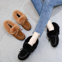 Zapatos peludos de fondo plano para mujer, zapatos de algodón, de terciopelo, cálidos, botas de nieve, Invierno 2024 - compra barato