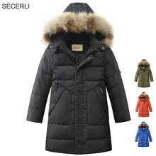 Roupa de inverno russa-30 ℃, casaco longo com capuz de pele e neve para crianças de 5 a 15 anos, roupa de neve 2024 - compre barato