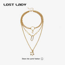 Chocker pingente estrela vazada multicamada, colar feminino com corrente de metal dourado, jóias novo design de presente 2024 - compre barato