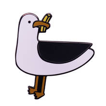 Seagull with Chip Australian Bird Hard Enamel pin Scottish bird Cheeky Gull fun humour brooch accessories 2024 - buy cheap