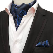 Clássico azul paisley padrão masculino ascot conjunto formal lenço pescoço gravata com bolso quadrado para homem 2024 - compre barato
