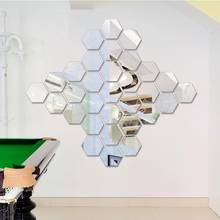 Модные 12 шт 3D зеркальные шестигранные настенные наклейки акриловые твердые DIY самоклеящиеся наклейки на стене обои дети домашний декор на стену 2024 - купить недорого