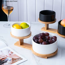 Ceramic Fruit Plate Solid Color Fruit Salad Bowl Two-piece Wooden Base Dessert Snack Tray Dishes Decorative Bowl Plate Tableware 2024 - buy cheap