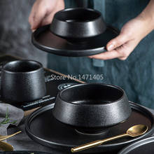 Creative Black Ceramic Tableware Noodle Bowl Soup Bowl Salad Bowl High Bowl Western Food Plate Steak Plate Vegetable Plate 2024 - buy cheap