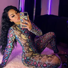 Mesh Aesthetic Print Sexy Long Sleeve Co-ord Leopard Sets Women Bodysuit And Leggings Party Transparent Skinny E Girls Outfits 2024 - buy cheap