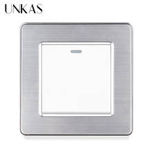UNKAS-Panel de acero inoxidable de lujo, interruptor de luz de pared con botón de encendido/apagado, 1 entrada, 1 / 2 vías, 10A / 16A 2024 - compra barato