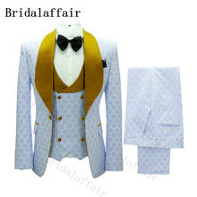 Bridalaffair Gentle Men Blue Polka Dot Embroidery White Suit Male Wedding Costume Blazer Double Breasted Vest Pants 3 Piece set 2024 - buy cheap