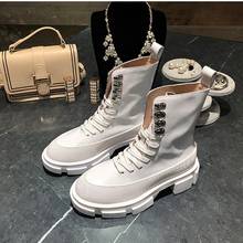 Genuine Leather Women Ankle Boots Luxury Brand Crystal Lace Up Martin Boots Fahsion Lace Up Motorcycle Boots Autumn Winter Boots 2024 - buy cheap