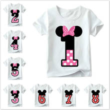 Baby Boy Girl Happy Birthday Letter Bow Cute Minnie Print Clothes Children Funny O-Neck T shirt Kids Number 1-9 Birthday Present 2024 - buy cheap