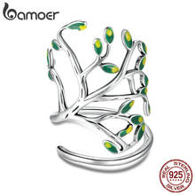 Anel de prata refinada 925 bamoer, árvore da vida, árvore da vida, folhas, anéis ajustáveis para mulheres, joias de prata refinada scr454 2024 - compre barato
