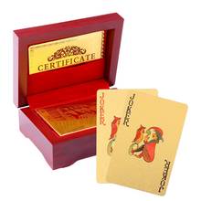 Cartas de plástico pvc à prova d'água, caixa de presente de madeira fina, jogo de poker, cartas douradas duráveis de alta qualidade 2024 - compre barato