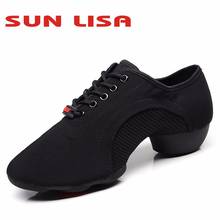 SUN LISA Women's Lady's Girl's Outdoor Oxford Net Cloth Upper Rubber Sole Chunky Heel Sneaker Ballroom Modern Latin Dance Shoes 2024 - buy cheap