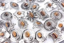 Wholesale Bulk Lots 25Pcs Charms Mix Style Natural Tiger's Eye stone Tibet Silver P Finger Rings Band Wedding Engagement 2024 - buy cheap