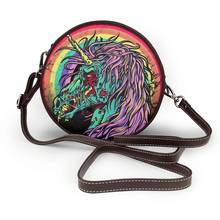 Gothic Shoulder Bag Gothic Unicorn PU Leather Women Bag Trending Street Bags Girls Crossbody Round Purse 2024 - buy cheap