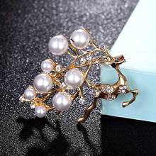 Zlxgirl men imitation pearl deer brooch jewelry fashion gold color animal Hijab Pins Clothes Suit Accessories bags jewelry 2024 - buy cheap