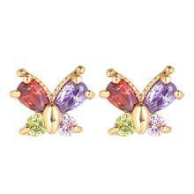 Fashion Women Gold Color Multicolor CZ Cubic Zirconia Cute Colorful Butterfly Stud Earrings Jewelry 2024 - buy cheap