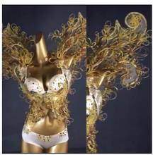 Golden wings bikini women Sexy stage shows catwalk white Golden bright silk Rhinestonean gel wings costumes Bikini set 2024 - buy cheap