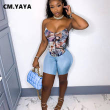 CM.YAYA Angel Painting Print Women Croset Crop Tops and Shorts Suit Vintage Tracksuit Two Piece Set Active Sweatsuit Outfits 2024 - buy cheap