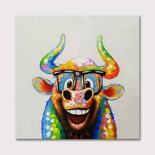 Mintura Hand Painted Oil Paintings on Canvas A Bull in Glasses Wall Picture For Living Room Home Decor Modern Wall Art No Framed 2024 - buy cheap