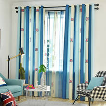 Nordic Curtains for Living Dining Room Bedroom Modern Blue and White Stripe Flag Curtains Tulle Finished Product Customization 2024 - buy cheap