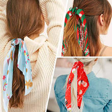 Hair Rope Bow Elastic Hair Bands Christmas Flower Print Hair Scarf Bow for Women Scrunchies Ponytail Headband Hair Accessories 2024 - buy cheap