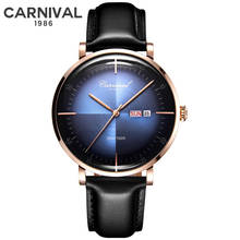 Original CARNIVAL Fashion Automatic Watch Men Mechanical Watches Waterproof Sapphire Double Calendar Leather Strap Montre homme 2024 - buy cheap