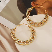 Inlaid Crystal Rhinestone Thick Chain Circle Earrings for Women Exaggerated Gold Color Hoop Earrings Large Ear Rings Jewelry 2024 - buy cheap