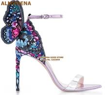 ALMUDENA Mixed Color Embroidery 3D Butterfly Sandals Stiletto Heels Wing Color Patchwork Dress Shoes Luxury Wedding Shoes Pumps 2024 - buy cheap