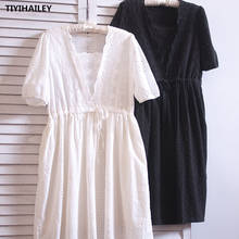 Tiyihailey vestido de verão bordado de manga curta de algodão, peça única, longo até a panturrilha, vestidos brancos e pretos 2024 - compre barato