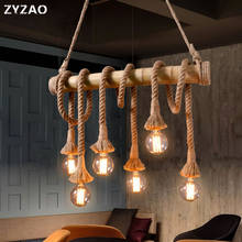 Винтажный промышленный подвесной светильник из пеньковой веревки s E27, лампа в стиле ретро, Подвесная лампа для столовой, кухни, светильник для спальни 2024 - купить недорого