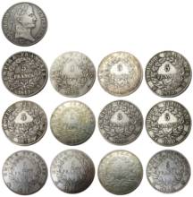 França 5 livre 1813 12 peças diferentes mintmark moedas banhados a prata 2024 - compre barato