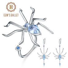 GEM'S BALLET-Juego de anillos de plata de ley 925 con Topacio azul cielo, conjunto de joyería de araña, Gema Natural, 8.83Ct 2024 - compra barato