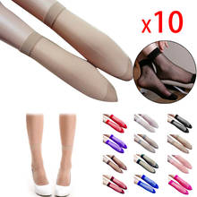 10 pair women summer sexy ultrathin transparent  silk short socks ankle high elastic skin candy color nylon short socks female 2024 - buy cheap