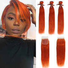 Remy-extensões de cabelo humano, loiro, com fecho liso, cor laranja, peruano, 3, 4 mechas 2024 - compre barato