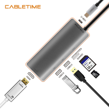 CABLETIME-concentrador de red USB tipo C para ordenador, lector de tarjetas SD y Micro SD, 5 en 1, carga USB-C, HDMI, 4K, para Galaxy S9/S8, PC, MacBook Pro, N130 2024 - compra barato