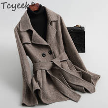 Tcyeek jaquetas de lã natural, casaco feminino preto de inverno manteau femme inverno 2020 coreano, outono primavera, correia sobretudo 05 2024 - compre barato