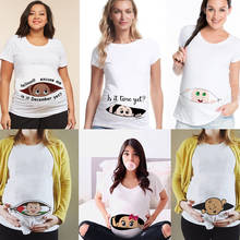 Летняя футболка для беременных с забавным мультяшным принтом, топы для беременных, одежда больших размеров с коротким рукавом для беременных 2024 - купить недорого