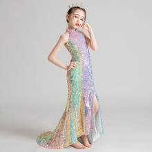 Sexy Gradient Sequins Stitching Catwalk Mermaid Princess Evening Gown Kids Clothes Birthday Party Dress For Girls Vestidos L647 2024 - buy cheap