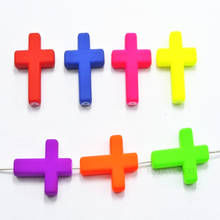 50 Mixed Matte Fluorescent Neon Beads Acrylic Cross Charms Beads 16X12mm 2024 - buy cheap