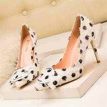 White Black Polka Dot Elegant Women High Heels Shoes Office Fashion Metal Buckle Pointed Toe Pumps Ladies Party Shoes Size 34-41 2024 - buy cheap