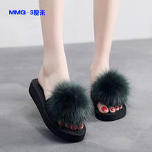 Sexy Casual Women Faux Fur Slippers Flat Shoes Furry Fluffy Slippers Outdoor Indoor Home Female Flip Flops Slides MTX71 2024 - buy cheap