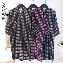 Men Plus Size Cotton Nightgown Bathrobe V-Neck Mens Kimono Robe Plaid Japanese Style Clothes Autumn Loose Sleepwear Home Clothes 2024 - buy cheap