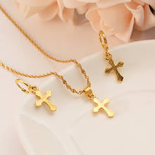 cross Necklace Earrings Set Gold Color Catholic Religious wedding bridal Jewelry Set Christmas birthday  Gift For Women 2024 - buy cheap
