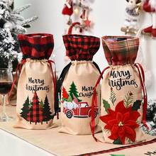 Xmas Tree Print Wine Champagne Bottle Cover Stocking Gift Bag Home Party Decor Stockings Gift Holders 2024 - buy cheap