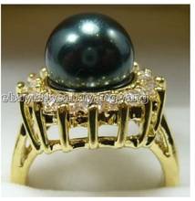 yellow gold plate black shell pearl cz ring 2024 - buy cheap