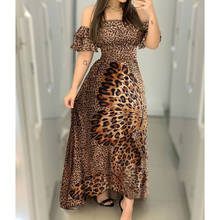 Fashion Women Lady Ruffles Leopard Butterfly Pattern Party Dress Sexy Off Shoulder Strappy long sundress Vestidos Female 2020 2024 - buy cheap